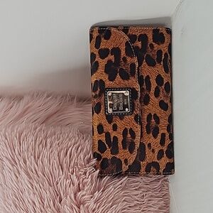 Dooney & Bourke Multicolor Leather Leopard Printed Credit Card Trifold Wallet